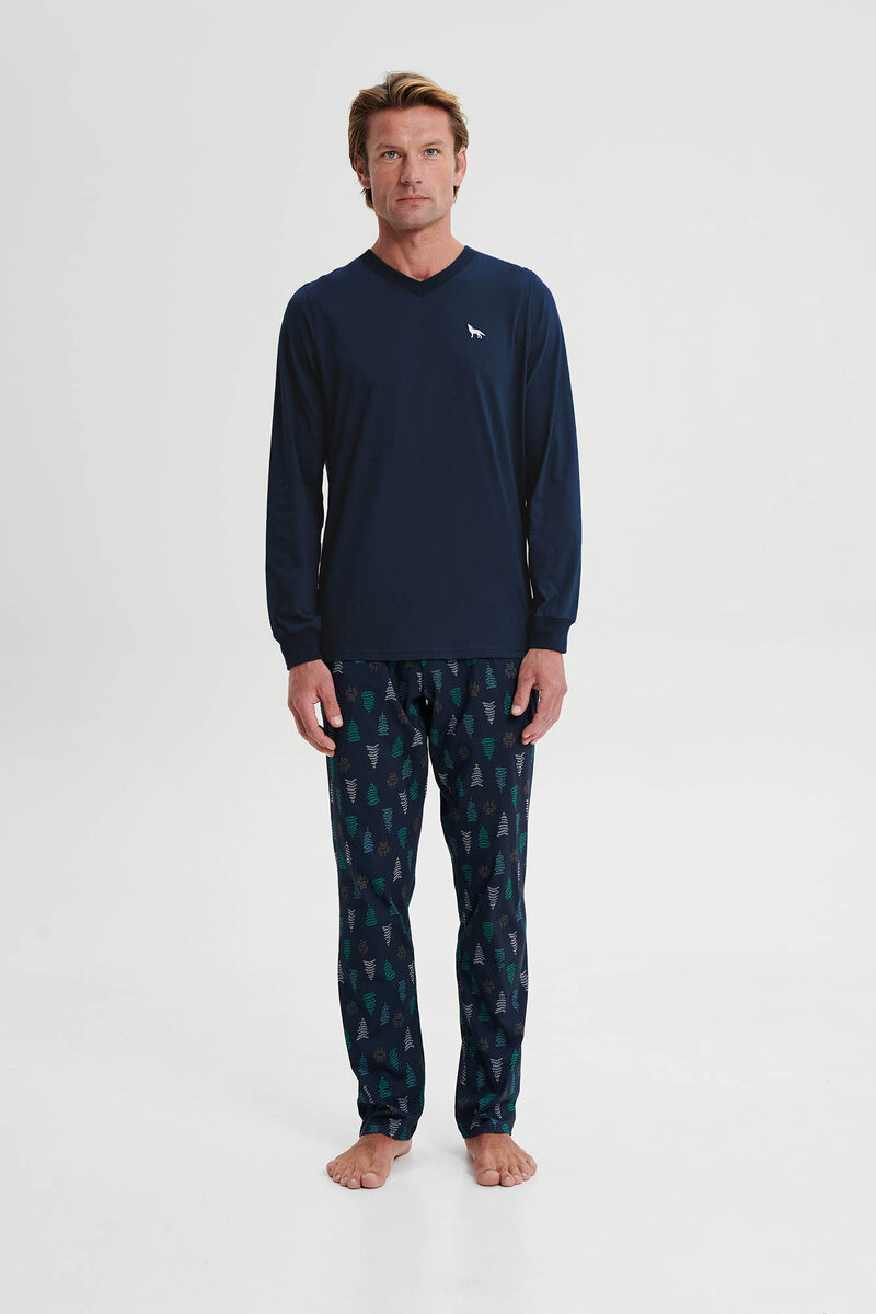 Temný pohodlný set - Pánské pyžamo s dlouhým rukávem, blue salute L i512_19661_617_4