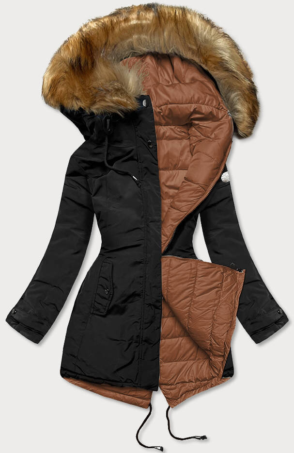 Zimní bunda 2v1 s kožešinovou kapucí LHD, odcienie brązu XXL (44) i392_18582-48