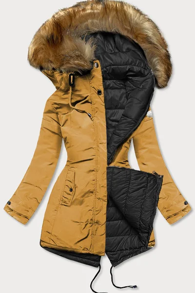 Žluto-černá oboustranná dámská zimní bunda (M-21508)
