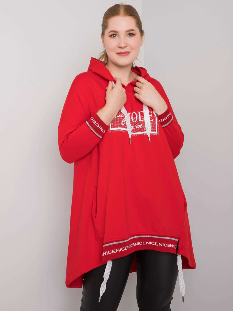Červená plus size dámská mikina s kapsou FPrice, jedna velikost i523_2016103032389