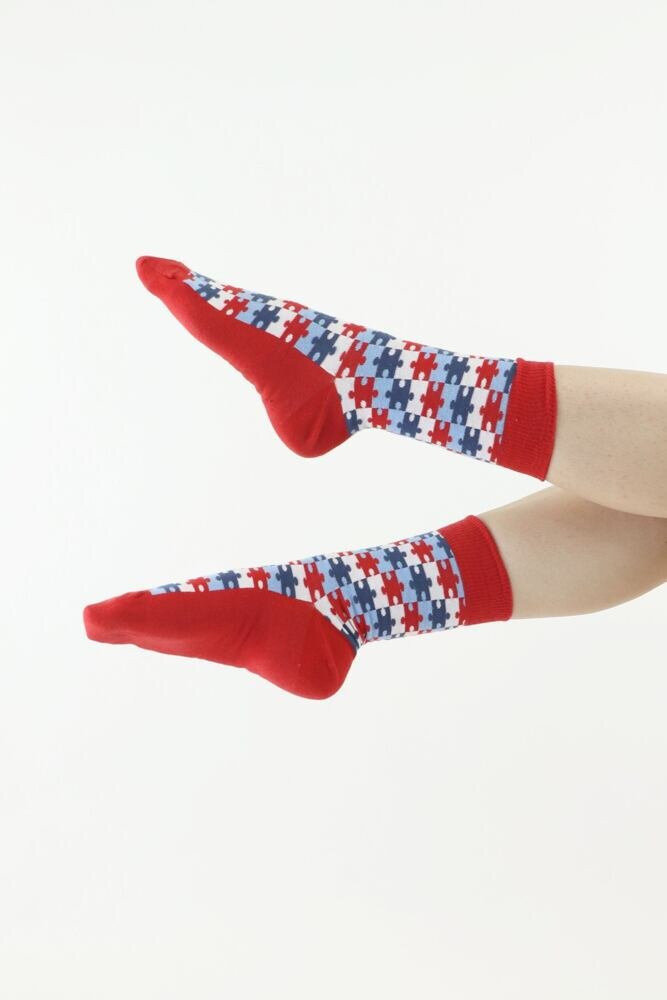 Veselé ponožky 76 červené puzzle, červená 39/42 i43_76764_2:červená_3:39/42_