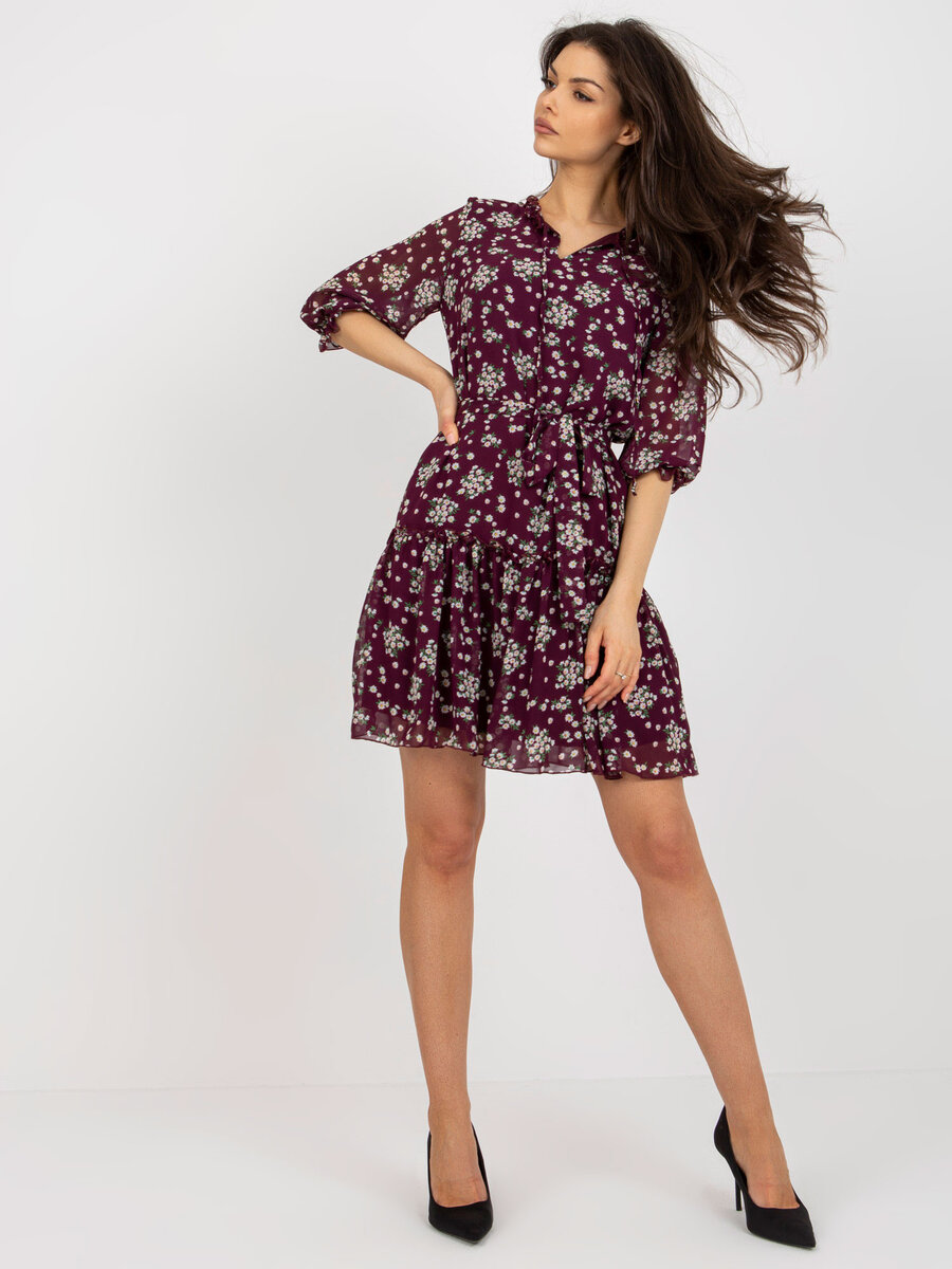 Temně fialové dámské šaty FPrice s krátkým rukávem a délkou po kolena, 40 i523_2016103372621