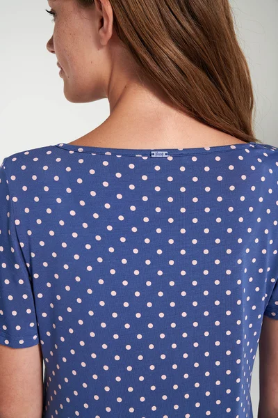 Letní puntíkovaná noční košile s krátkými rukávy - Modrá Vamp