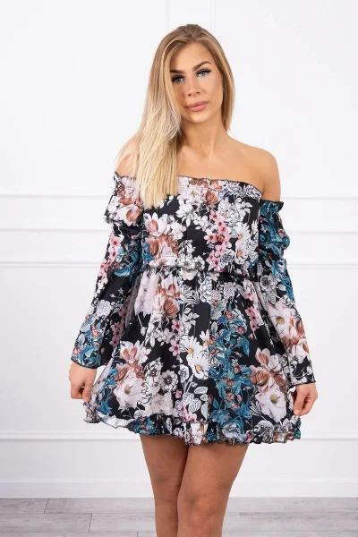 Dámské květinové šaty off-shoulder černé K-Fashion