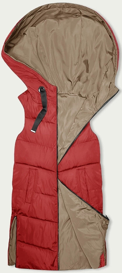 Červená dlouhá oboustranná vesta s kapucí SWEST, odcienie czerwieni 46 i392_23387-R