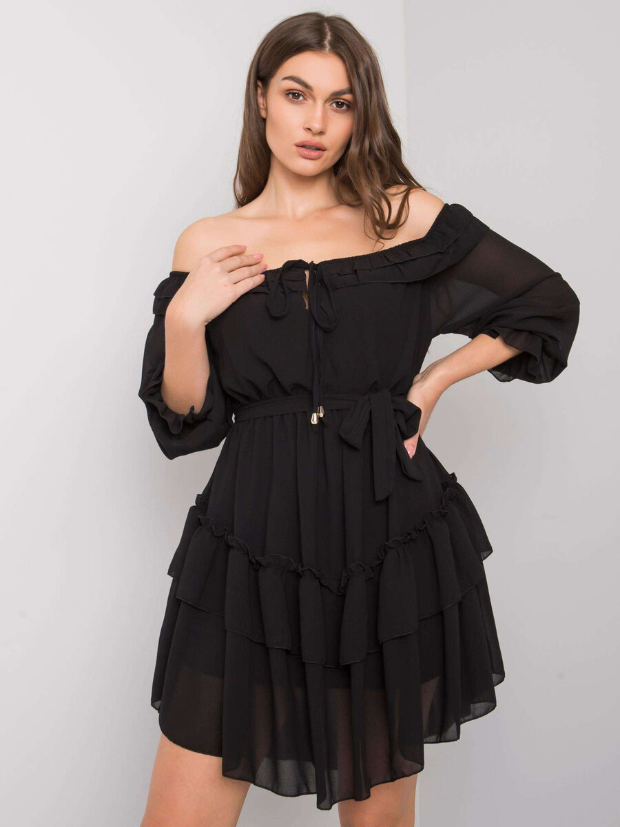 Dámské OCH BELLA Černé španělské šaty s volánem FPrice, jedna velikost i523_2016103038718