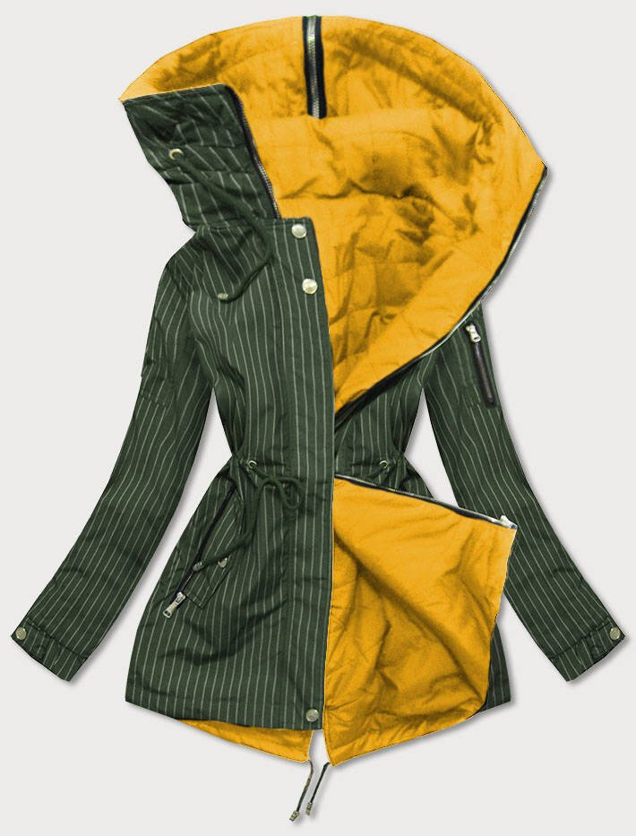 Dámská khaki-žlutá oboustranná pruhovaná bunda s kapucí 267Y1K SPEED.A, odcienie żółtego XXL (44) i392_16424-48