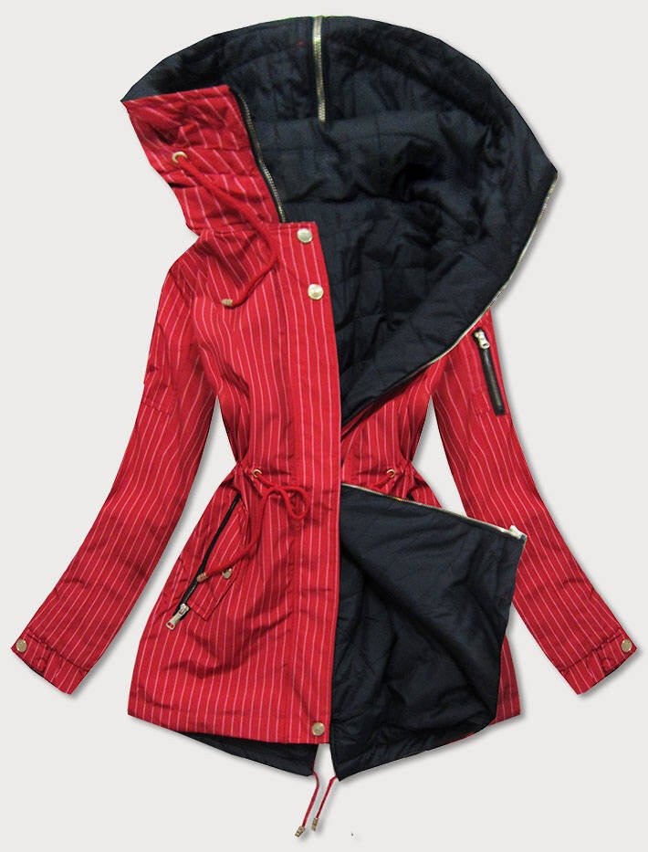 Dámská červeno-černá oboustranná pruhovaná bunda s kapucí 915K SPEED.A, odcienie czerwieni XXL (44) i392_16427-48