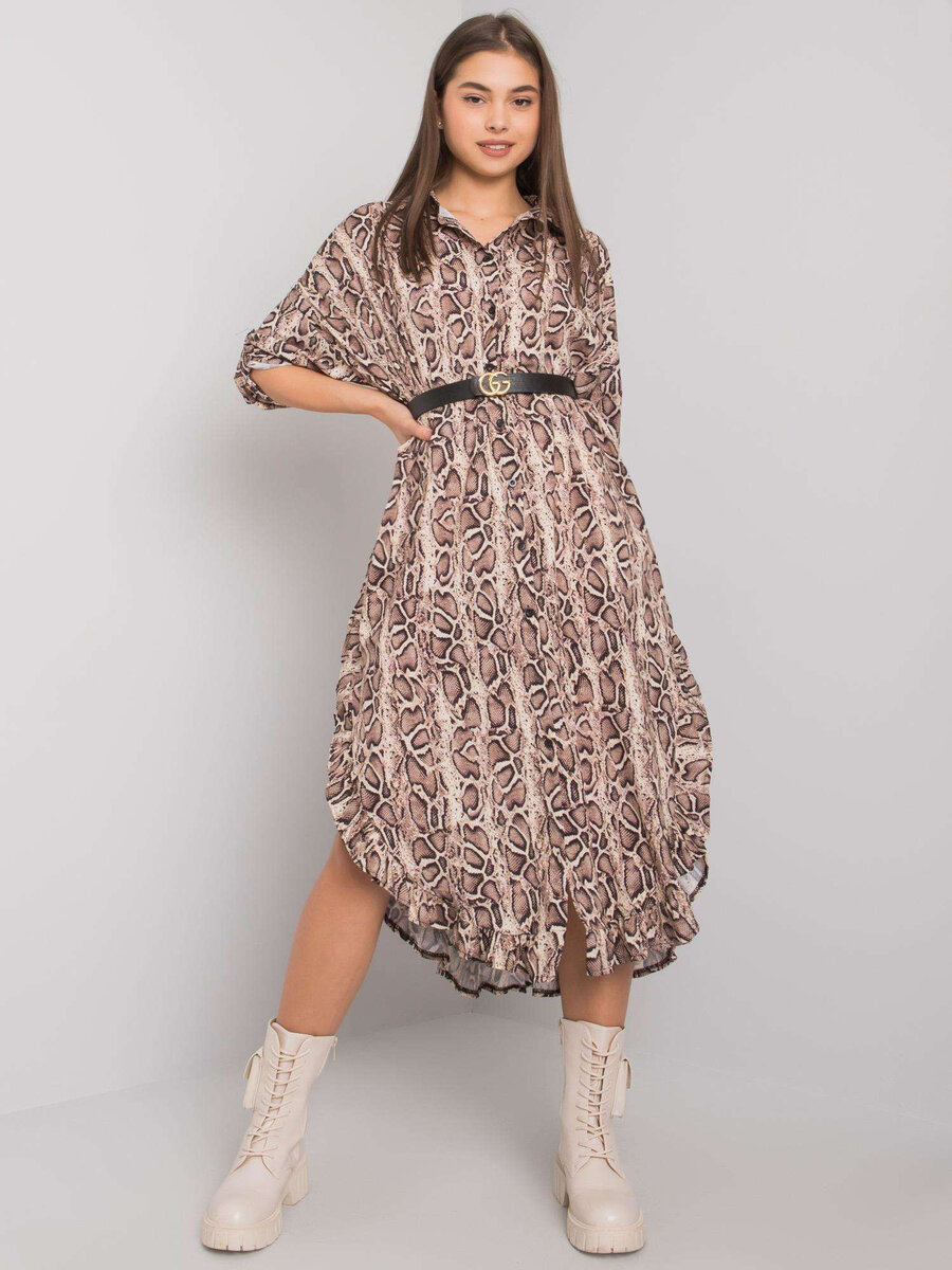 Dámské OCH BELLA Béžové šaty s volánky FPrice, jedna velikost i523_2016103062782