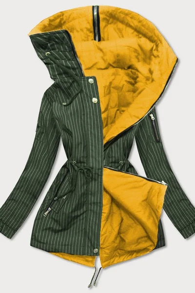 Dámská khaki-žlutá oboustranná pruhovaná bunda s kapucí 9716 SPEED.A
