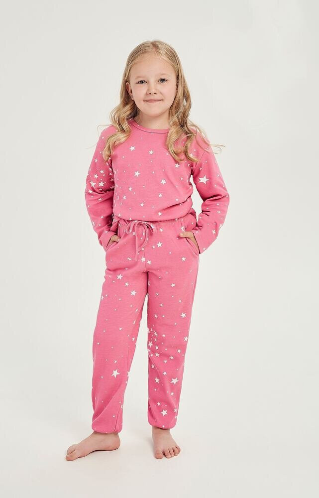 Růžové zateplené dívčí pyžamo Erika s hvězdičkami, růžová 134 i43_79193_2:růžová_3:134_