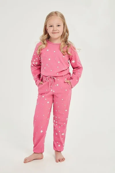 Růžové zateplené dívčí pyžamo Erika s hvězdičkami