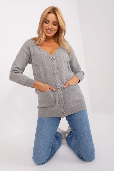 Šedý rozepínací dámský svetr s velkými knoflíky - Pohodlná elegance