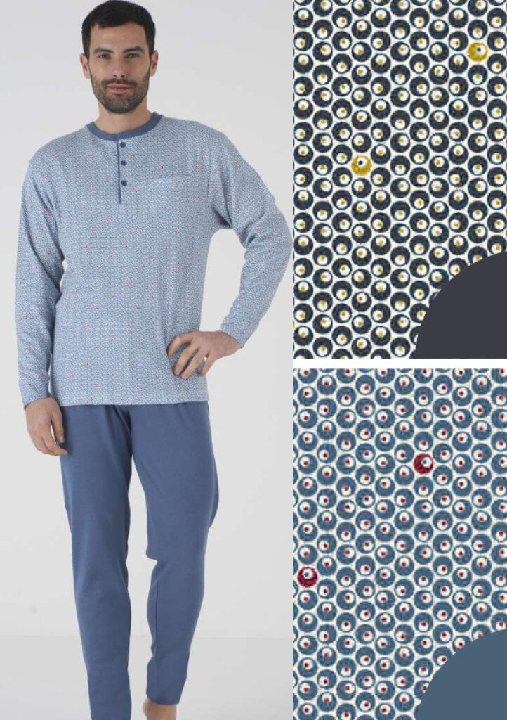 Mužské pohodlné bavlněné pyžamo Karelpiu, Modrá M i321_78263-451123