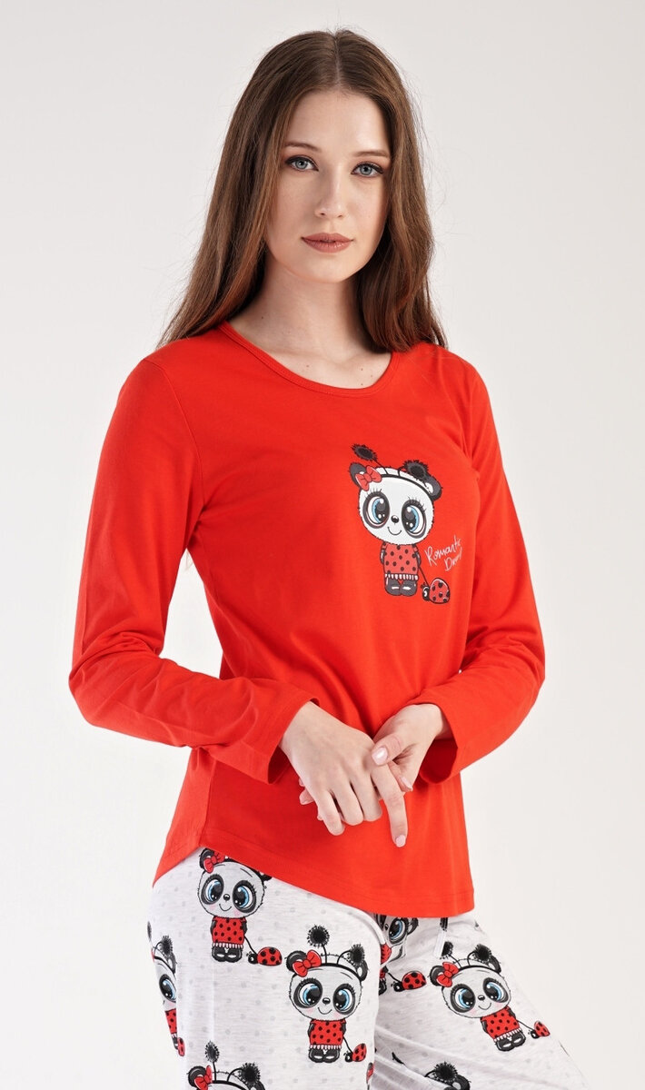 Romantické pyžamo s pandou - Vienetta Secret, červená L i232_9380_55455957:červená L