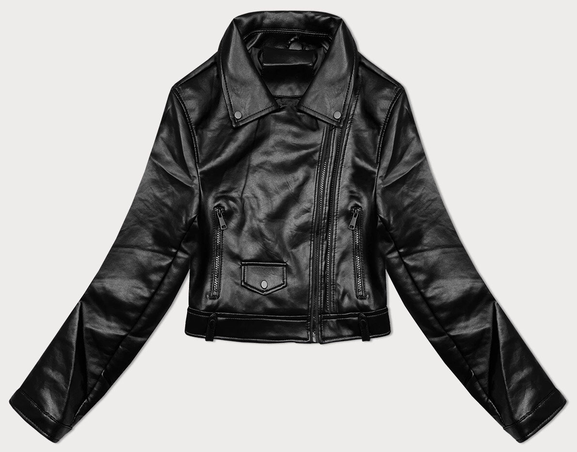 Černá ekokůže bunda s klopy J.Style, odcienie czerni L (40) i392_23399-49