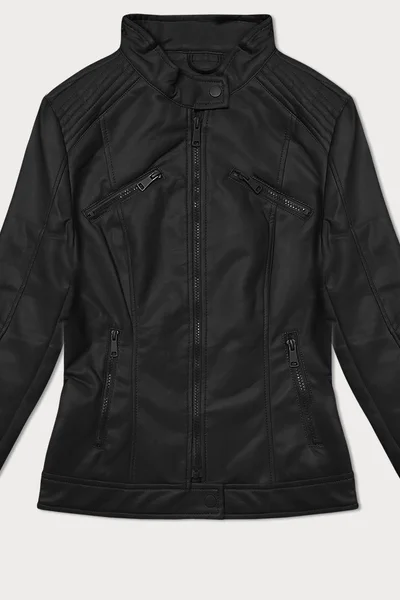 Stojáčková černá ekokůžená bunda pro ženy J.Style
