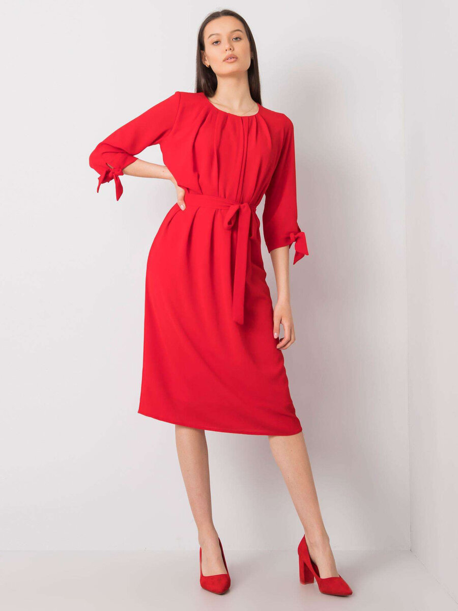 Dámské červené elegantní šaty s opaskem FPrice, 36 i523_2016102954798