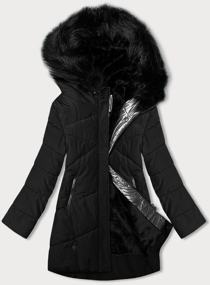 Zimní bunda s kožešinou a kapucí MELYA MELODY, odcienie czerni S (36) i392_22997-46
