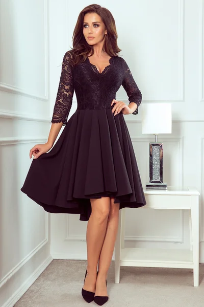 NICOLLE - Černé dámské šaty s delším zadním dílem a s krajkovým výstřihem 10 model 21766