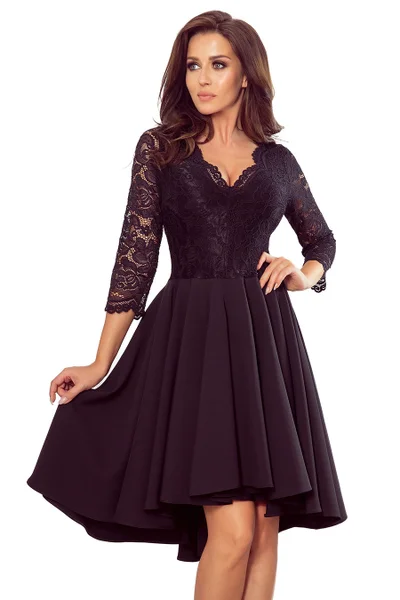 NICOLLE - Černé dámské šaty s delším zadním dílem a s krajkovým výstřihem 10 model 21766