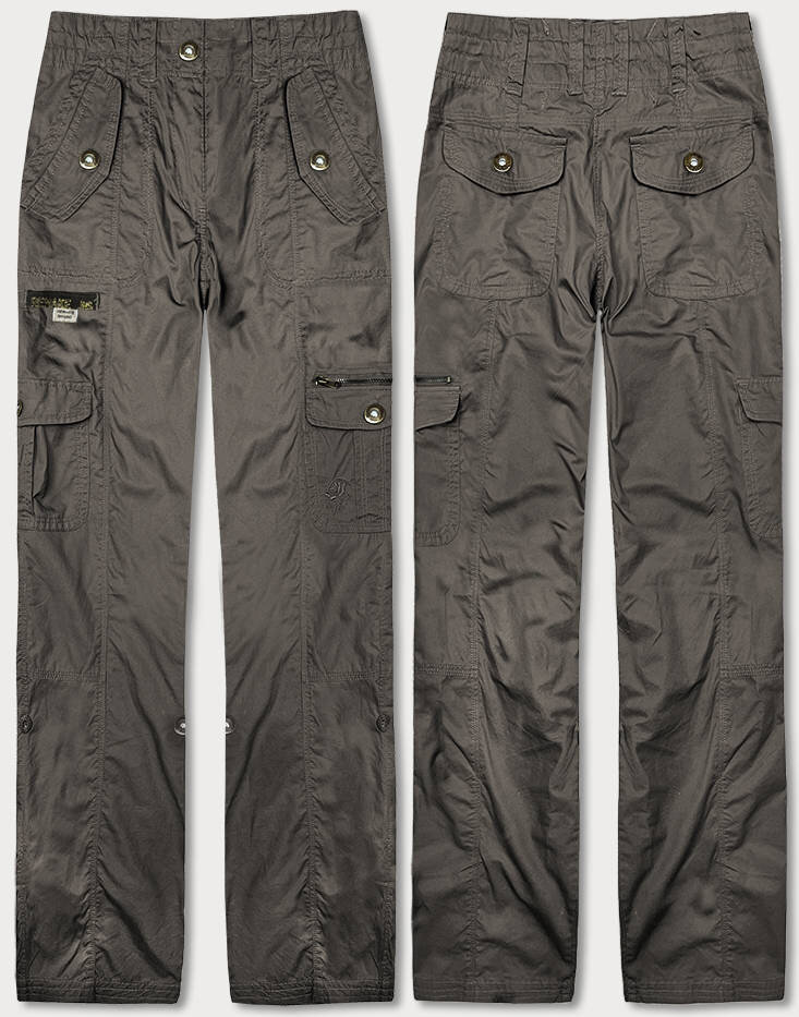 Ohrnuté hnědé dámské kalhoty s kapsami od značky REMAKE, odcienie brązu L (40) i392_22008-49
