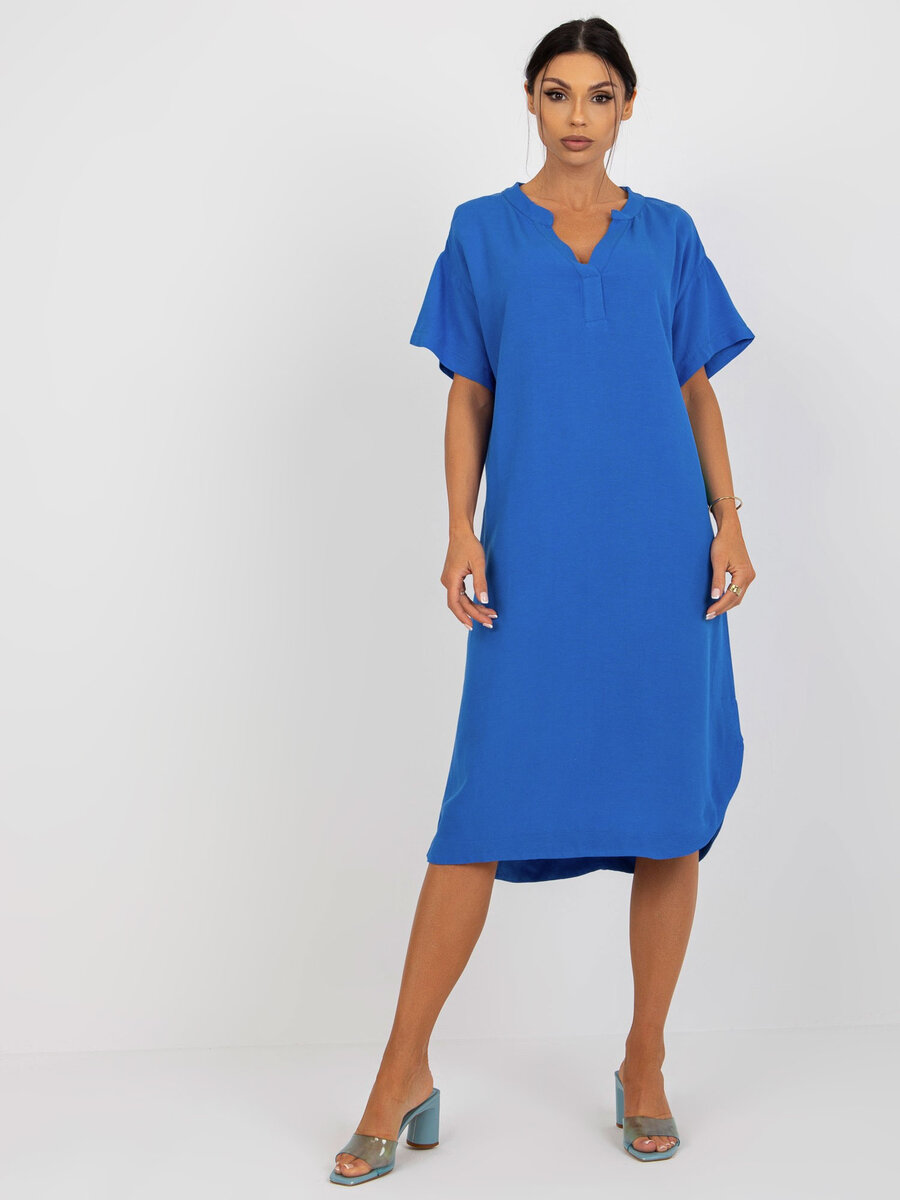 Modré dámské šaty s štěrbinou od FPrice, S i523_2016103389759