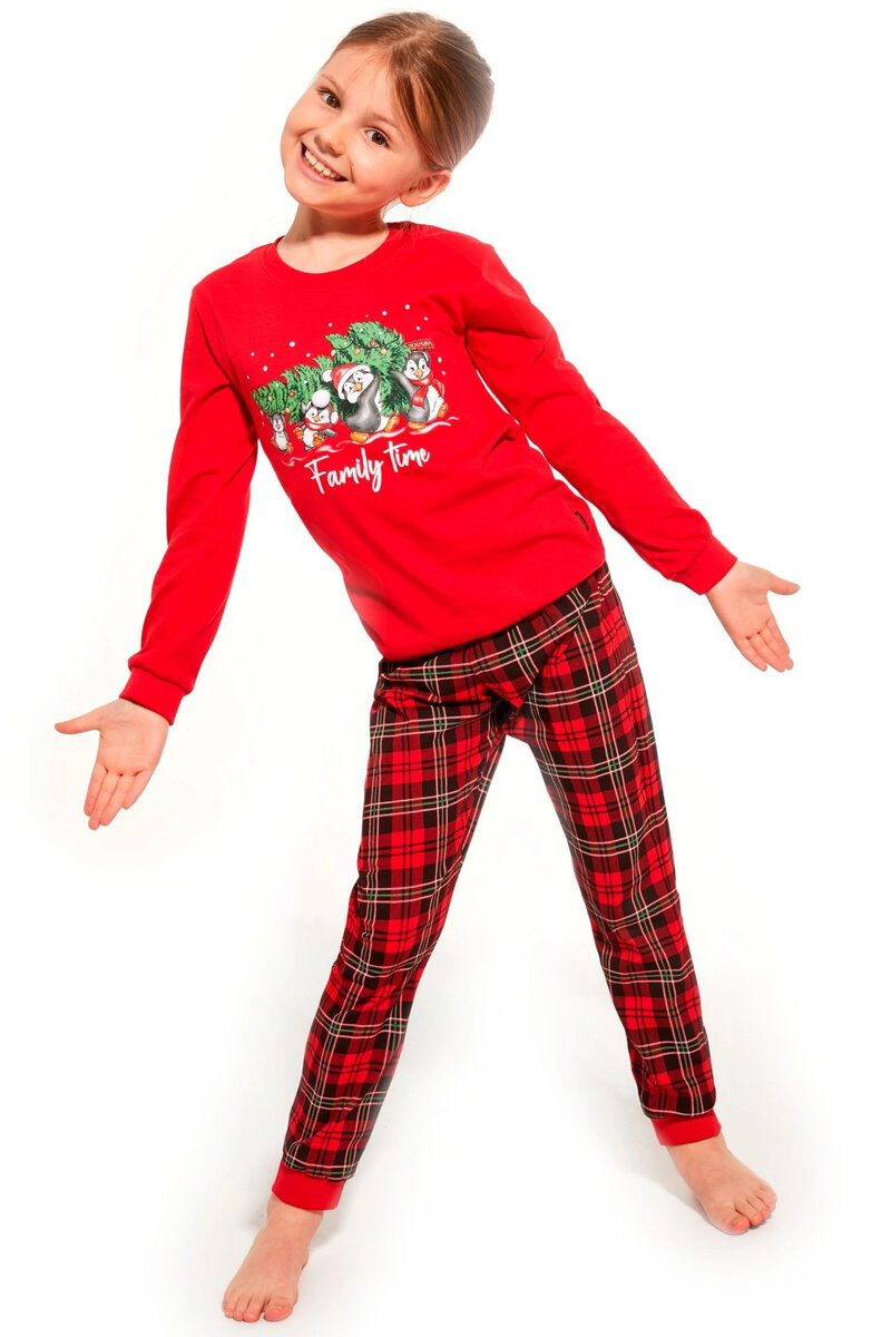 Kárované dívčí pyžamo Family time - Cornette, Červená 116 i41_9999930282_2:červená_3:116_