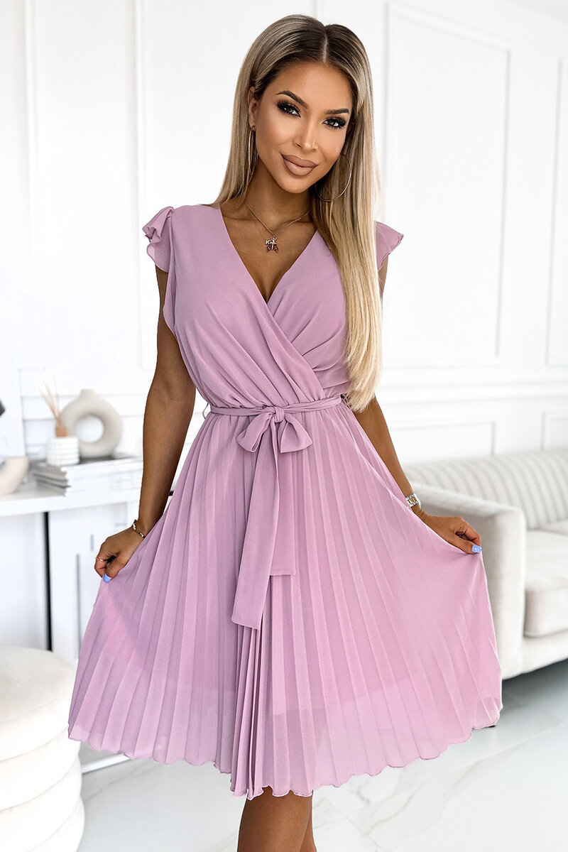 Růžové plisované šaty s volánky Polina od Numoco, S i367_2029_S