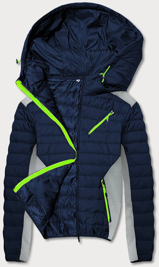 Sportovní bunda s kapucí a reflexními zipy pro muže - Granátová Jiskra, odcienie niebieskiego XL i392_22014-44