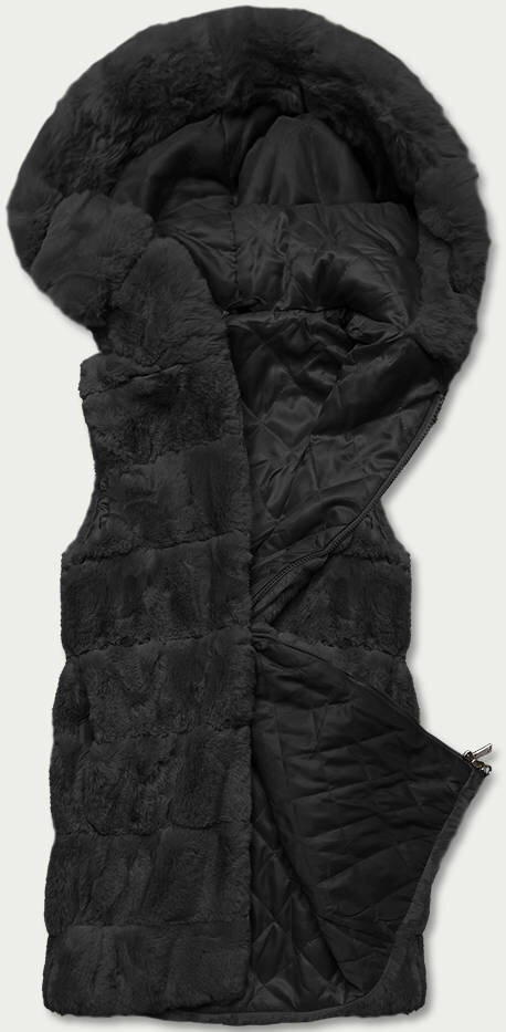 Dámská černá kožešinová vesta s kapucí R54D69 SWEST, odcienie czerni 52 i392_21253-29
