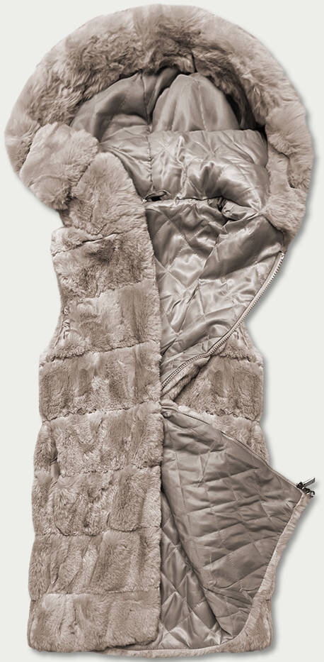 Dámská béžová kožešinová vesta s kapucí 0554U SWEST, odcienie beżu 48 i392_21255-27