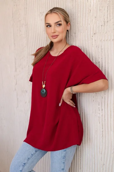 Oversized dámská halenka s přívěskem - Burgundská elegance K-Fashion