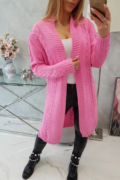 Dámský růžový kostkovaný cardigan K-Fashion