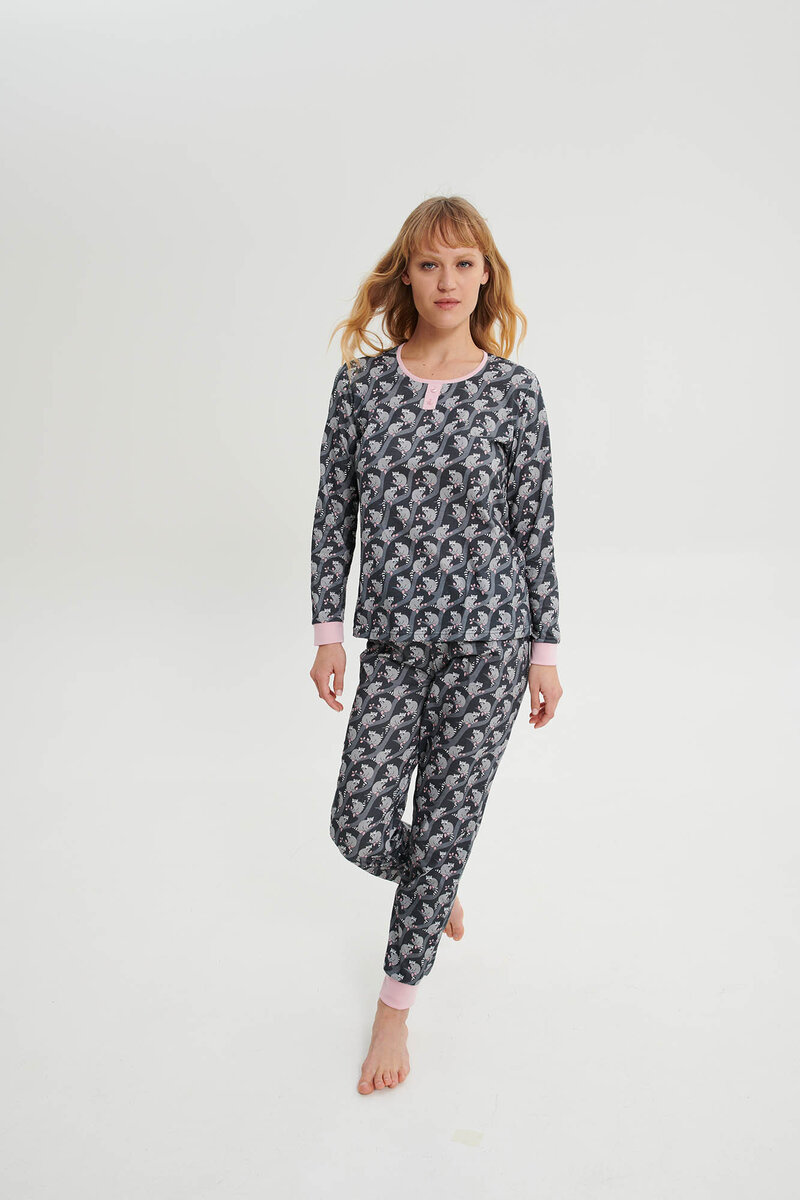 Kulatý výstřih - Dámské pyžamo s dlouhými rukávy - Gray Stone, gray stone XS i512_19465_702_1