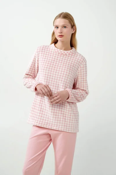 Vamp Dámské Pyžamo Pink Peach s Fleece a Bavlnou