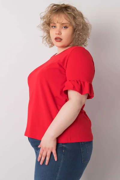 Dámská červená dámská halenka s ozdobnými rukávy Plus Size FPrice