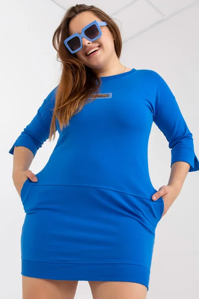 Dámské plus size bavlněné tmavě modré šaty Fashionhunters