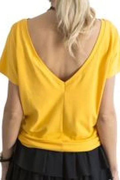 Dámské tričko s výstřihem vzadu tmavě žluté FPrice