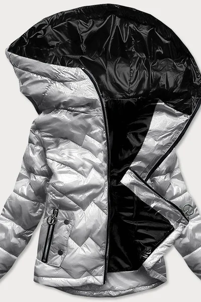 Stříbrná prošívaná bunda pro ženy s kapucí U5677 S'WEST