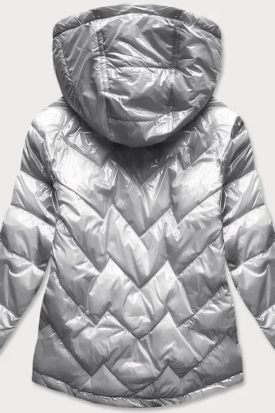 Stříbrná prošívaná bunda pro ženy s kapucí U5677 S'WEST