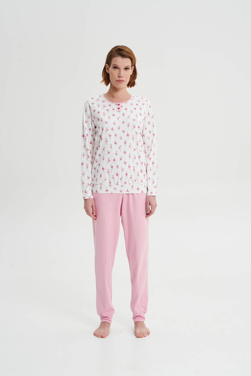Růžové pohodové pyžamo s dlouhým rukávem, cream M i512_19455_115_3