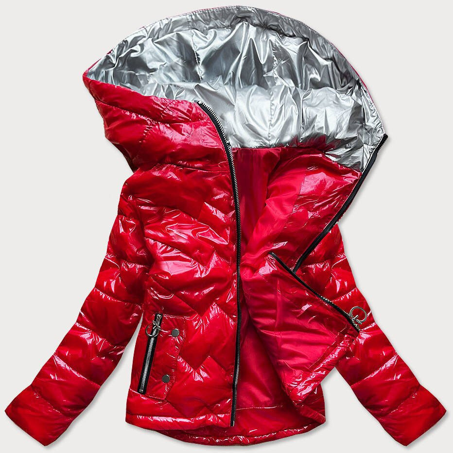Červená prošívaná bunda pro ženy s kapucí 241 SWEST, odcienie czerwieni L (40) i392_16471-49