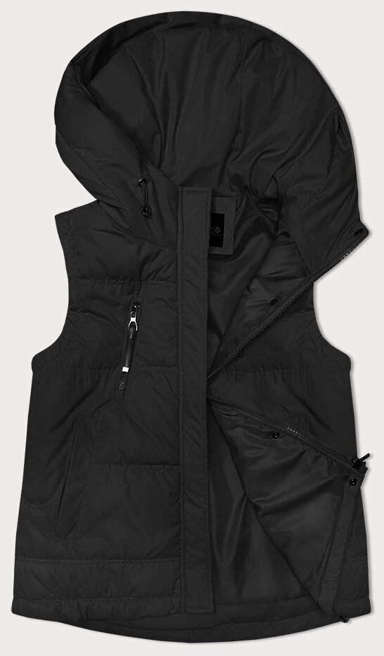 Černá péřová dámská vesta s kapucí Miss TiTi, odcienie czerni S (36) i392_23449-46