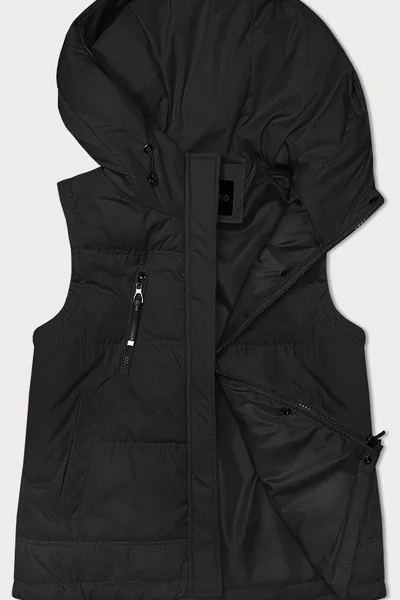 Černá péřová dámská vesta s kapucí Miss TiTi