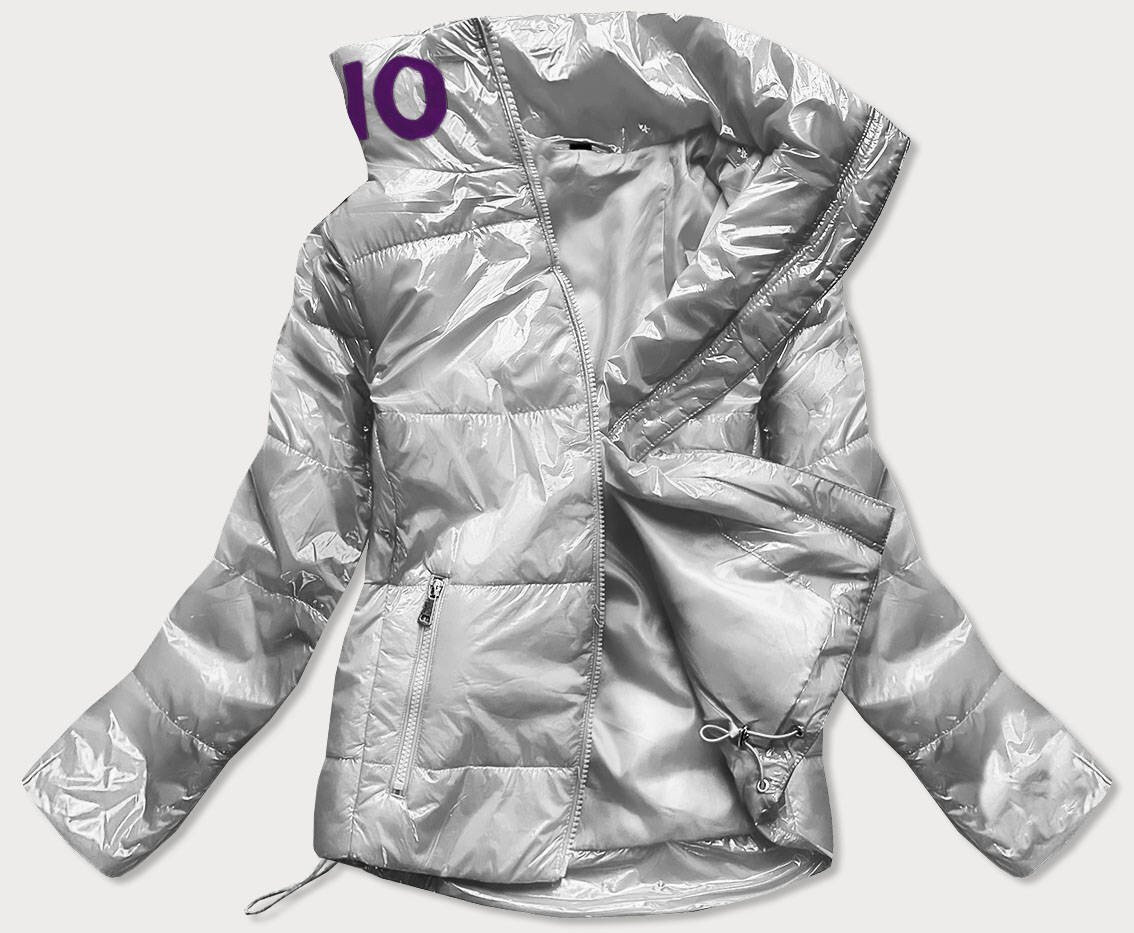 Krátká stříbrná prošívaná bunda pro ženy se stojáčkem 5ZR12G SWEST, odcienie szarości XXL (44) i392_16478-48