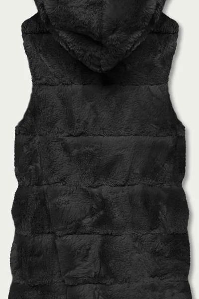 Dámská černá kožešinová vesta s kapucí 93P582 S'WEST