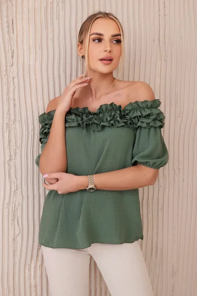 Khaki španělská volánová halenka K-Fashion