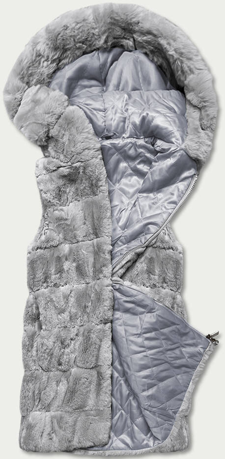 Dámská šedá kožešinová vesta s kapucí 7GD SWEST, odcienie szarości XL (42) i392_21276-53