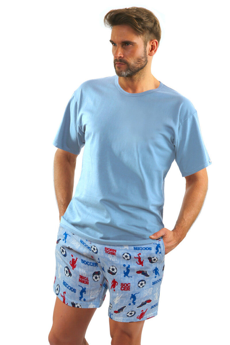 Pánské bavlněné pyžamo s krátkým rukávem, Modrá XL i170_5904280021098